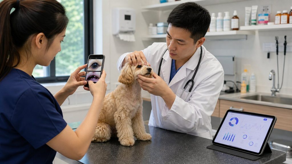 Veterinary clinic workflow for smartphone-based AI pet health screening