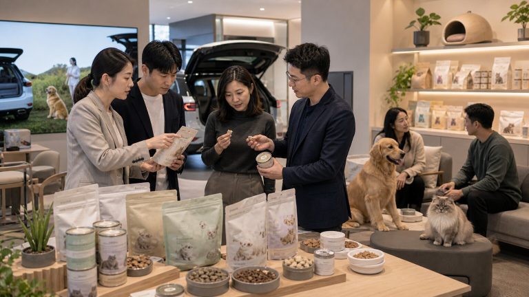 Lifestyle brand showroom with pet food category expansion and pet-owning community members