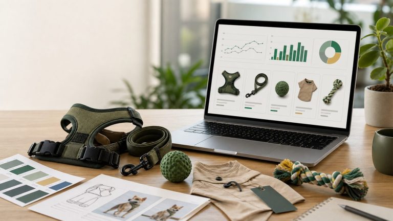 Pet accessory samples and ad performance data used to analyze low-ticket pet product economics