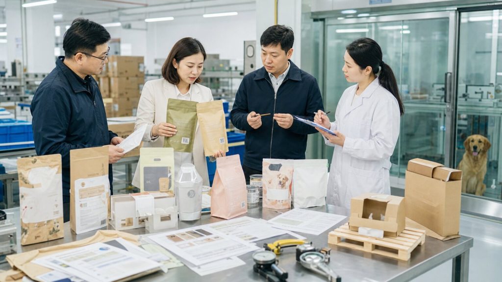 Packaging and cost-control workshop inside a pet product supply chain facility