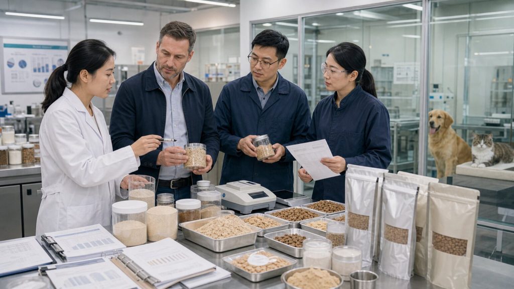 Pet food protein ingredient and formulation review in a clean R and D lab
